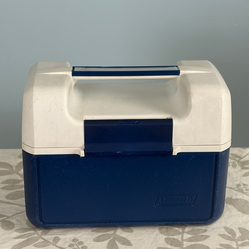 Vintage Coleman Insulated Lunch Box Cooler Blue White Model 903 USA